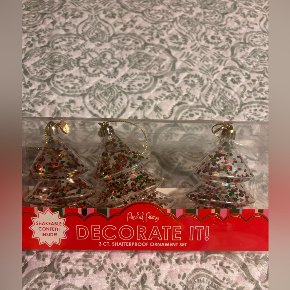 🆕 Packed Party 3 Piece Shatterproof Confetti Ornament Christmas Trees